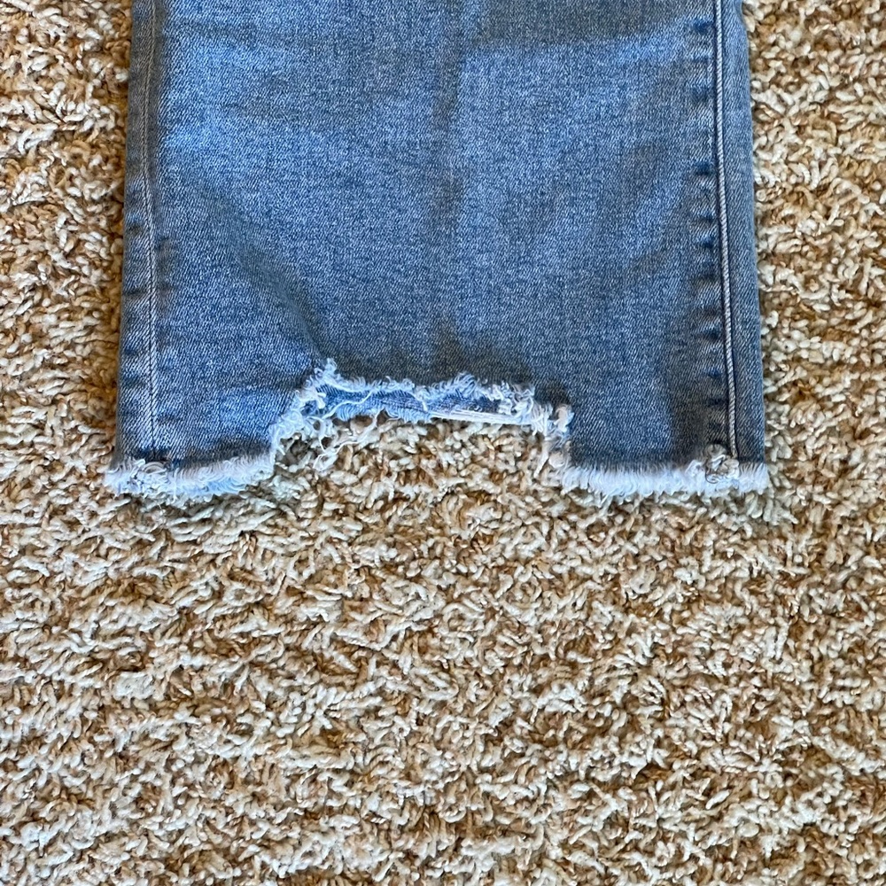 Loft Curvy High Waist Raw Hem Stitch Distressed Light Wash Denim Crop Jeans 16 - Picture 3 of 14